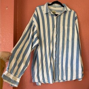 Vintage Blue and White Striped Button-Up Shirt